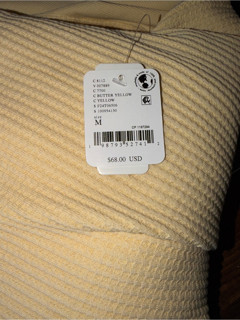 Free People Hand-Dyed Waffle Knit Top — Butter Yellow - Picture 3 of 4